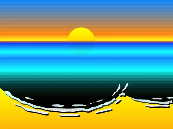 浮油污染和沿海的沙滩与太阳研磨设置 — 图库矢量图片