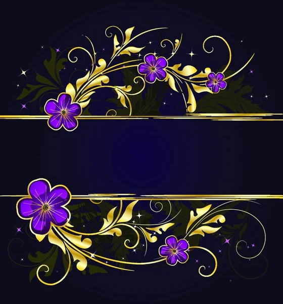 Armação Floral Dourada Com Estrelas —  Vetores de Stock
