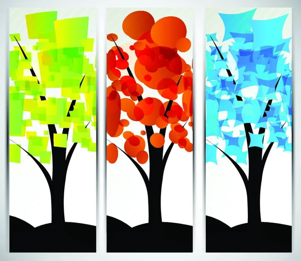 Set Color Banners Abstract Tree — Stock Vector
