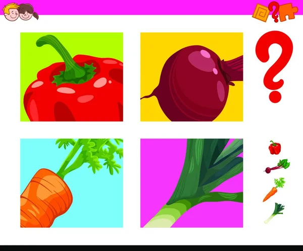 Dibujos Animados Ilustración Juego Educativo Adivinar Vegetales Alimentos Objetos — Vector de stock
