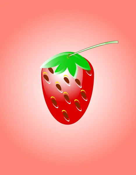 Μία Ώριμη Φράουλα Κόκκινο Φόντο — Διανυσματικό Αρχείο