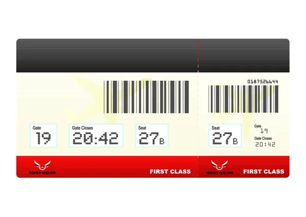 First Class Flugticket Oder Bordkarte Rot Mit Barcode — Stockvektor