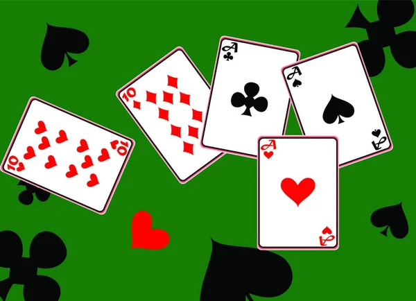 Jugando Las Cartas Cerca Fondo Póquer — Vector de stock