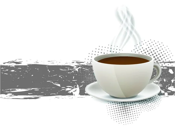 Grunge Sfondo Con Tazza Caffè Vapore — Vettoriale Stock