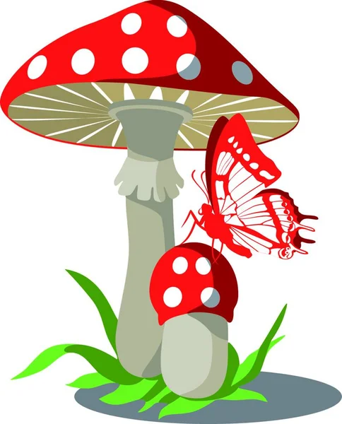 Vector Paddenstoelen Met Vlinderset 004 — Stockvector