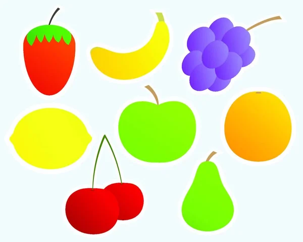 Conjunto Adesivos Brilhantes Fruta —  Vetores de Stock