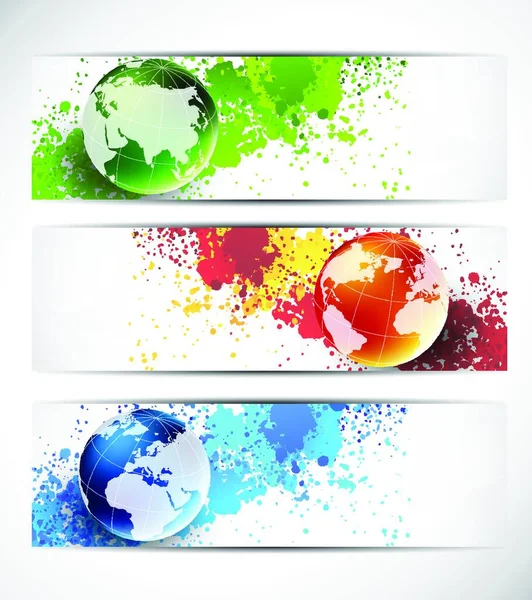 Set Van Banners Met Globes Abstracte Illustratie — Stockvector