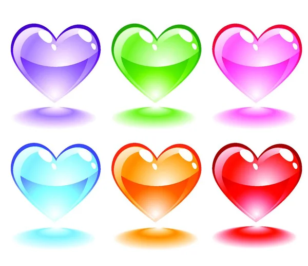 Набор Цветных Стеклянных Сердец — стоковый вектор