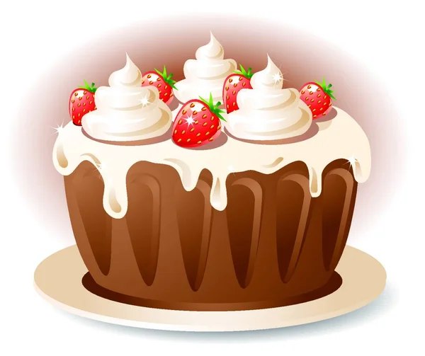 Вкусный Шоколадный Торт Сливками Клубникой — стоковый вектор