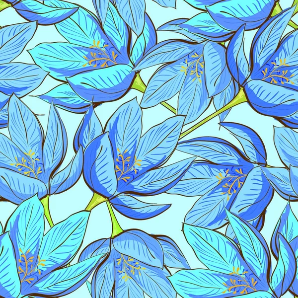 Patrón Floral Sin Costuras Con Flores Azules — Vector de stock