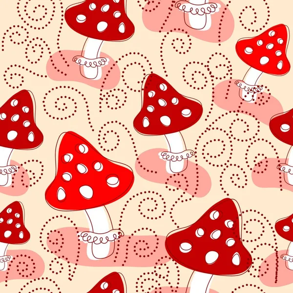 Seamless Pattern Bright Cute Amanita Mushrooms — Stock Vector