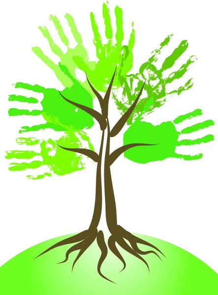 Baum Mit Blättern Aus Handabdrücken — Stockvektor