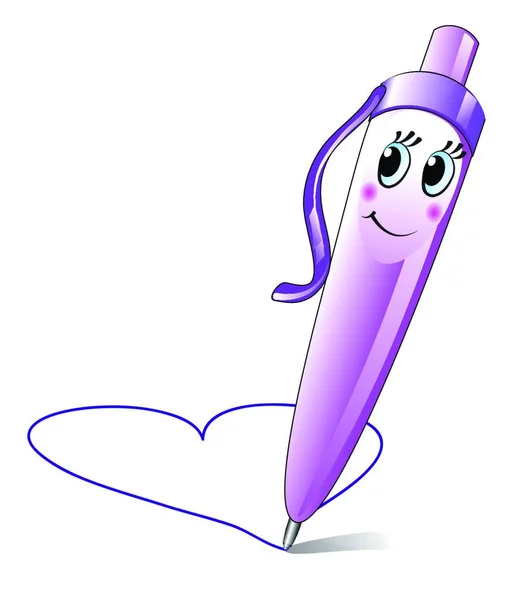 Симпатичная Фиолетовая Ручка Улыбкой Рисует Сердце — стоковый вектор