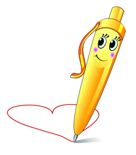 Cute Yellow Pen Smile Drawing Heart — Stock Vector