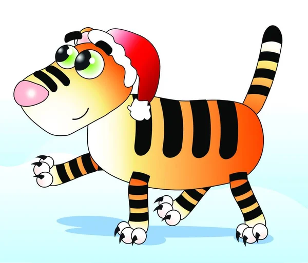 Cute Tiger Con Sombrero Santa Claus — Vector de stock