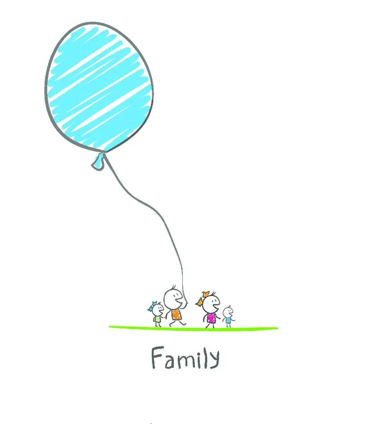 Szczęśliwa Rodzina Trzyma Balon — Wektor stockowy