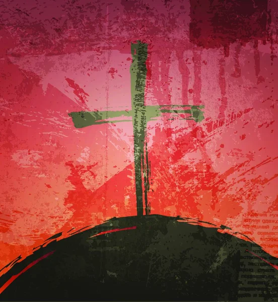 Krzyż Tle Grunge Koncepcja Biblijna Zachód Słońca — Wektor stockowy