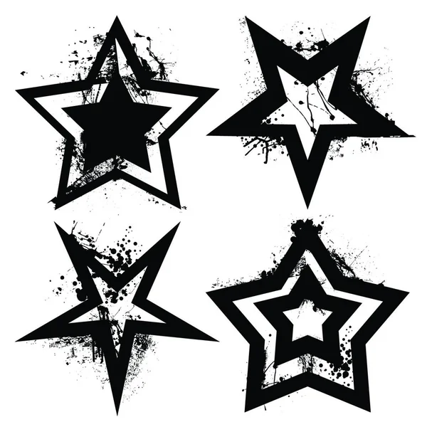Zwart Wit Grunge Sterren Collectie Met Inkt Foutmarkeringen Roller Marks — Stockvector