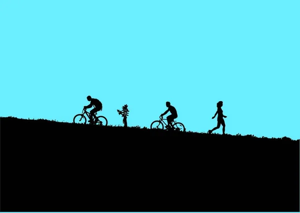 Горные Велосипедисты Природе — стоковый вектор