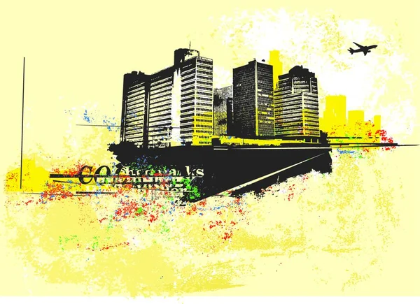Big City Urbaner Hintergrund Grunge Stil Vektorillustration — Stockvektor
