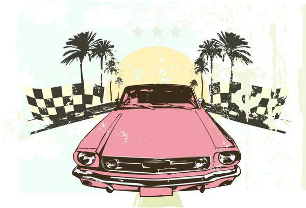 Ilustración Vectorial Coche Carreras Alta Velocidad Sobre Fondo Grunge — Archivo Imágenes Vectoriales