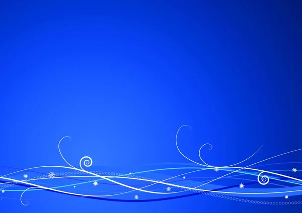Blauer Weihnachtshintergrund Komposition Aus Geschwungenen Linien Und Schneeflocken Ideal Für — Stockvektor