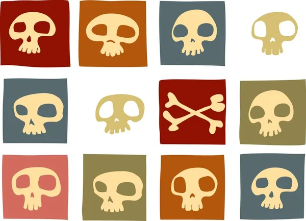 Tuhaf Kafatasları Kemikler Farklı Renklerde Vektör Illüstrasyonu — Stok Vektör