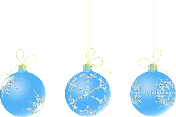 Εικονογράφηση Φορέας Τρεις Μπάλες Χριστούγεννα Διακοσμημένα Νιφάδα Χιονιού Άσπρο Φόντο — Διανυσματικό Αρχείο