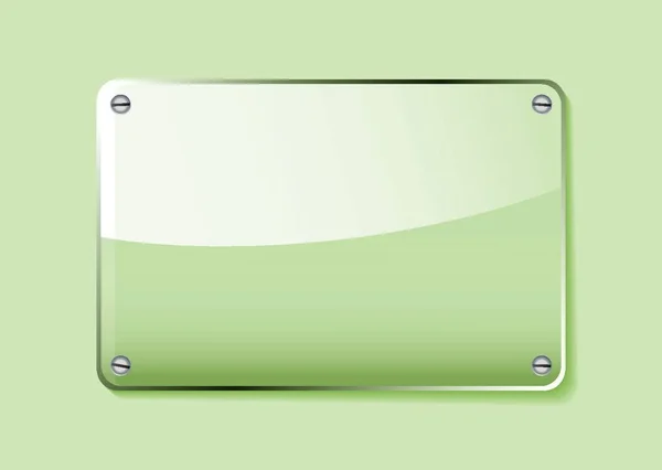 緑の背景が透明ガラス商品名プレート — ストックベクタ
