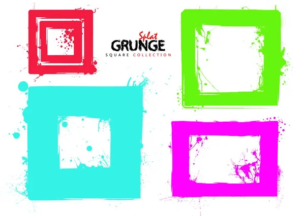 Grunge Collection Plateaux Encre Carrée Aux Couleurs Vives — Image vectorielle