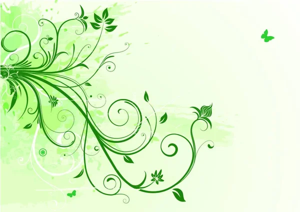 Ilustração Vetorial Grunge Verde Fundo Floral — Vetor de Stock