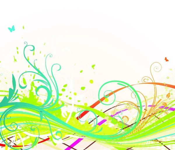 Illustration Vectorielle Fond Abstrait Avec Lignes Courbes Couleur Éléments Floraux — Image vectorielle