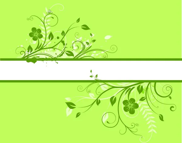 Ilustración Vectorial Bandera Decorativa Floral Verde — Vector de stock