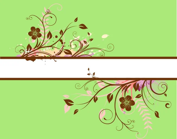 Vector Illustration Green Floral Decorative Banner — Stock Vector