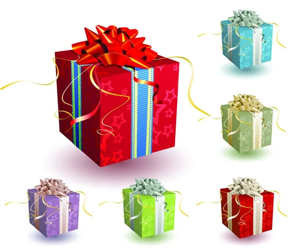 Vector Illustration Set Square Present Boxes Bow Ribbons — Stock Vector
