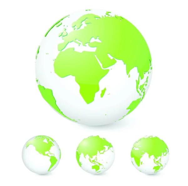 Vector Illustratie Set Van Groene Globes Tonen Onze Planeet Draaien — Stockvector