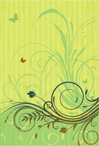 Ilustração Vetorial Verde Grunge Floral Fundo Decorativo — Vetor de Stock