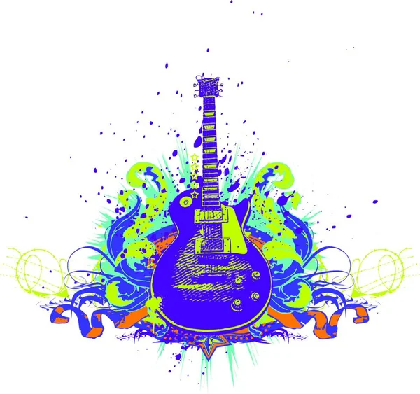 Kytara Pozadí Grunge Vektorová Ilustrace — Stockový vektor