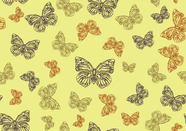 Vektor Illustration Vieler Funkiger Handgezeichneter Schmetterlinge Unterschiedlicher Größe Die Umherfliegen — Stockvektor