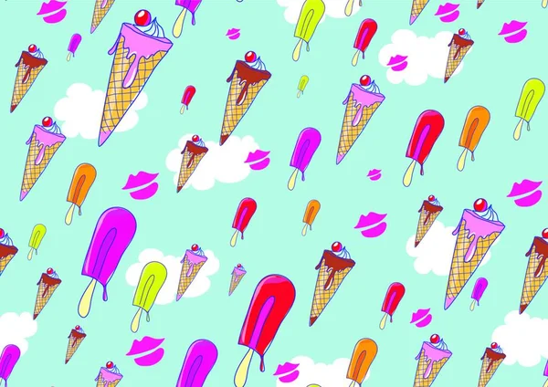 Patrón Sin Costuras Hecho Helados Frescos Dibujados Mano Diferentes Colores — Archivo Imágenes Vectoriales