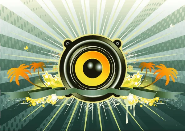 Ilustración Vectorial Escena Musical Urbana Altavoz Con Corona Estrellas Cinta — Vector de stock