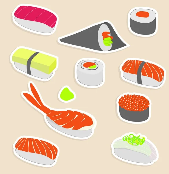 Vektor Ilustrasi Dari Sushi Set Make Dalam Gaya Stiker - Stok Vektor