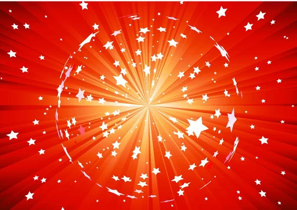 Векторная Иллюстрация Красного Фона Световыми Лучами Вспышками Звезд — стоковый вектор