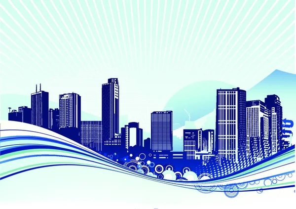 Ilustración Vectorial Big City Fondo Urbano Azul Con Composición Abstracta — Vector de stock