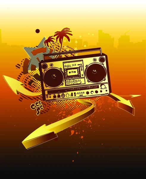 Vector Illustration Urban Music Grunge Background Stars Boombox — Stock Vector