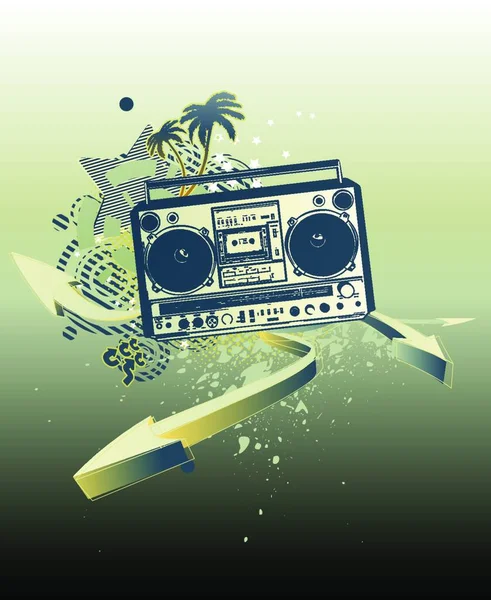 Ilustración Vectorial Del Fondo Grunge Música Urbana Con Estrellas Boombox — Vector de stock