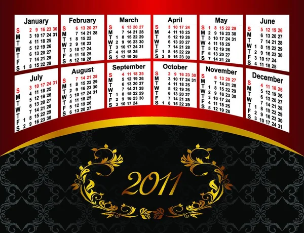 Американський Календар 2011 Починаючи Неділі Вектор — стоковий вектор