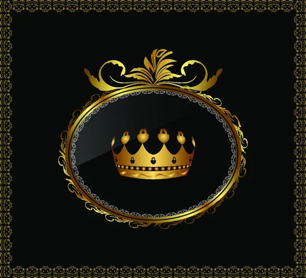 Illustration Luxury Gold Ornament Crown Black Background Vector — Stock Vector