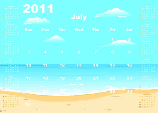 Calendário Americano 2011 Com Praia Trópica Partir Domingos Vetor — Vetor de Stock