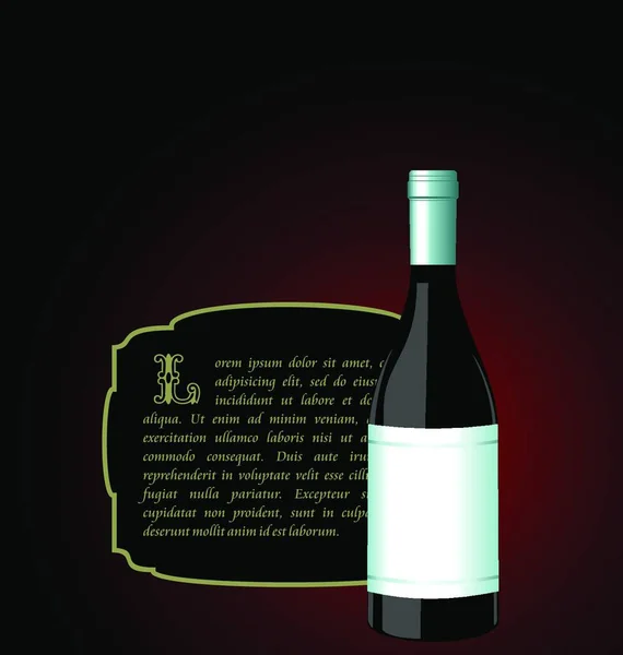 Ilustración Botella Vino Élite Con Etiqueta Blanca Blanco Para Tarjeta — Vector de stock